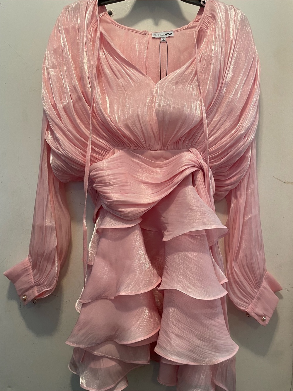 Fashion Nova Iridescent Light Pink Ruffle Mini Dress
